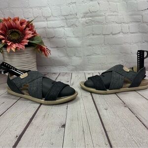 ecco women's damara elastic x sandal Black Gray Strappy stretch sz EU 37 (6/6.5)